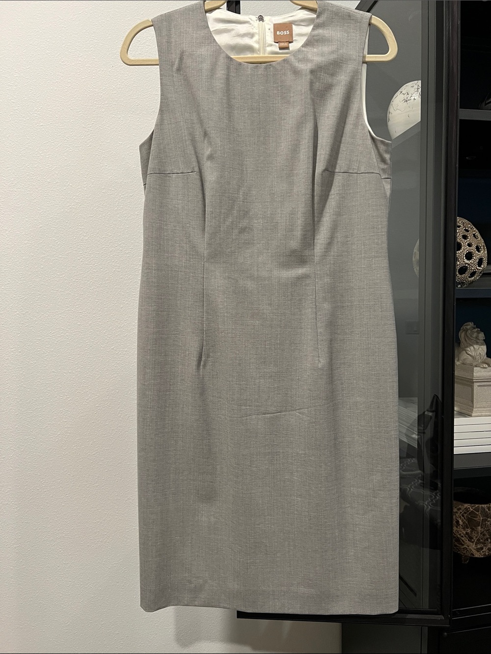 BOSS Sleeveless Midi Sheath Dress in Light Gray